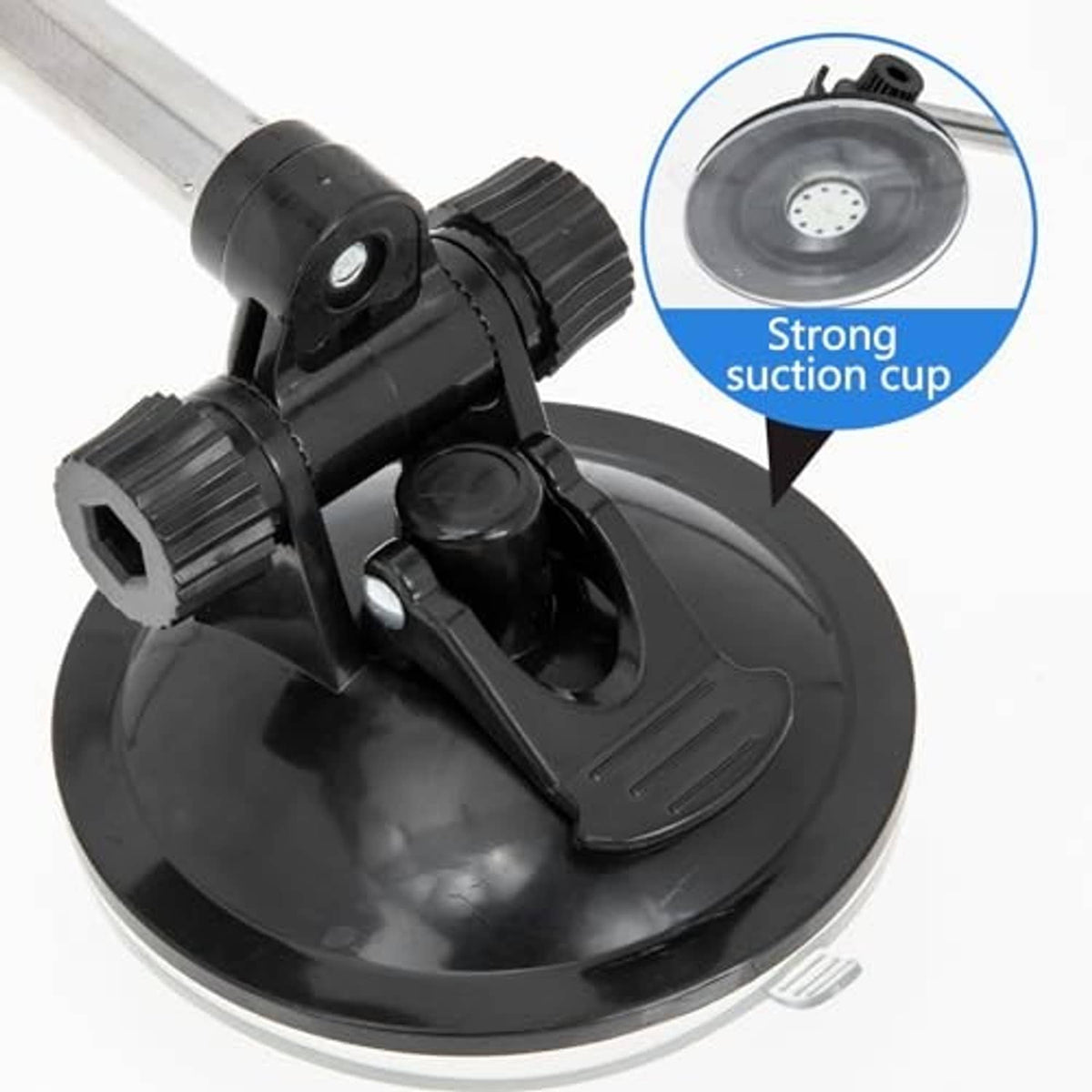 Suction cup base flagpole mount with black clamp and adjustment knob