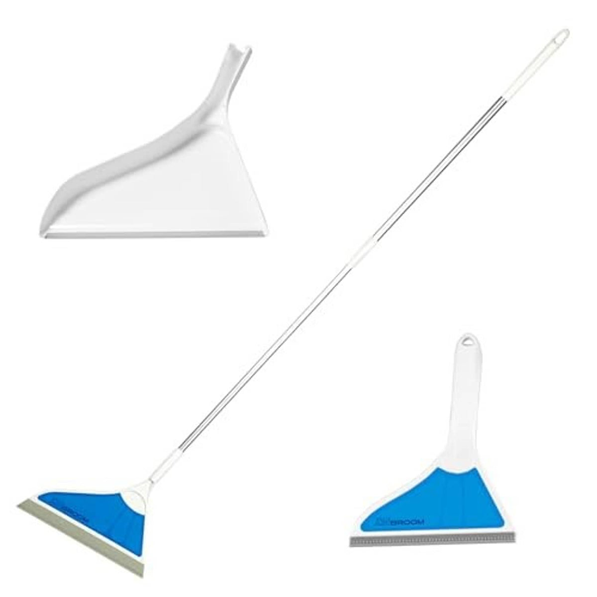 3-piece wet/dry sweeper set with white dustpan and blue squeegee scraper blade