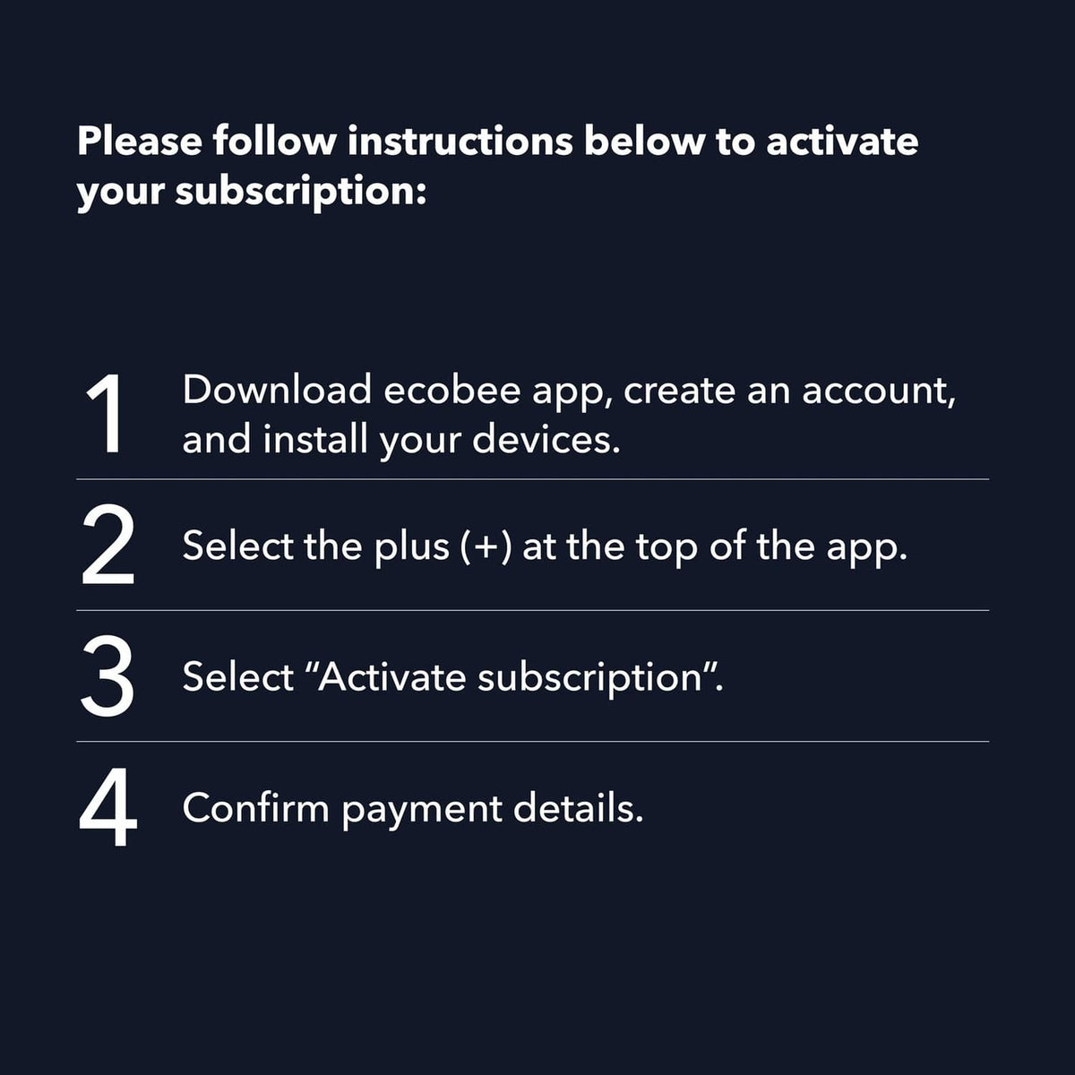 Smart security subscription activation instructions on a dark card