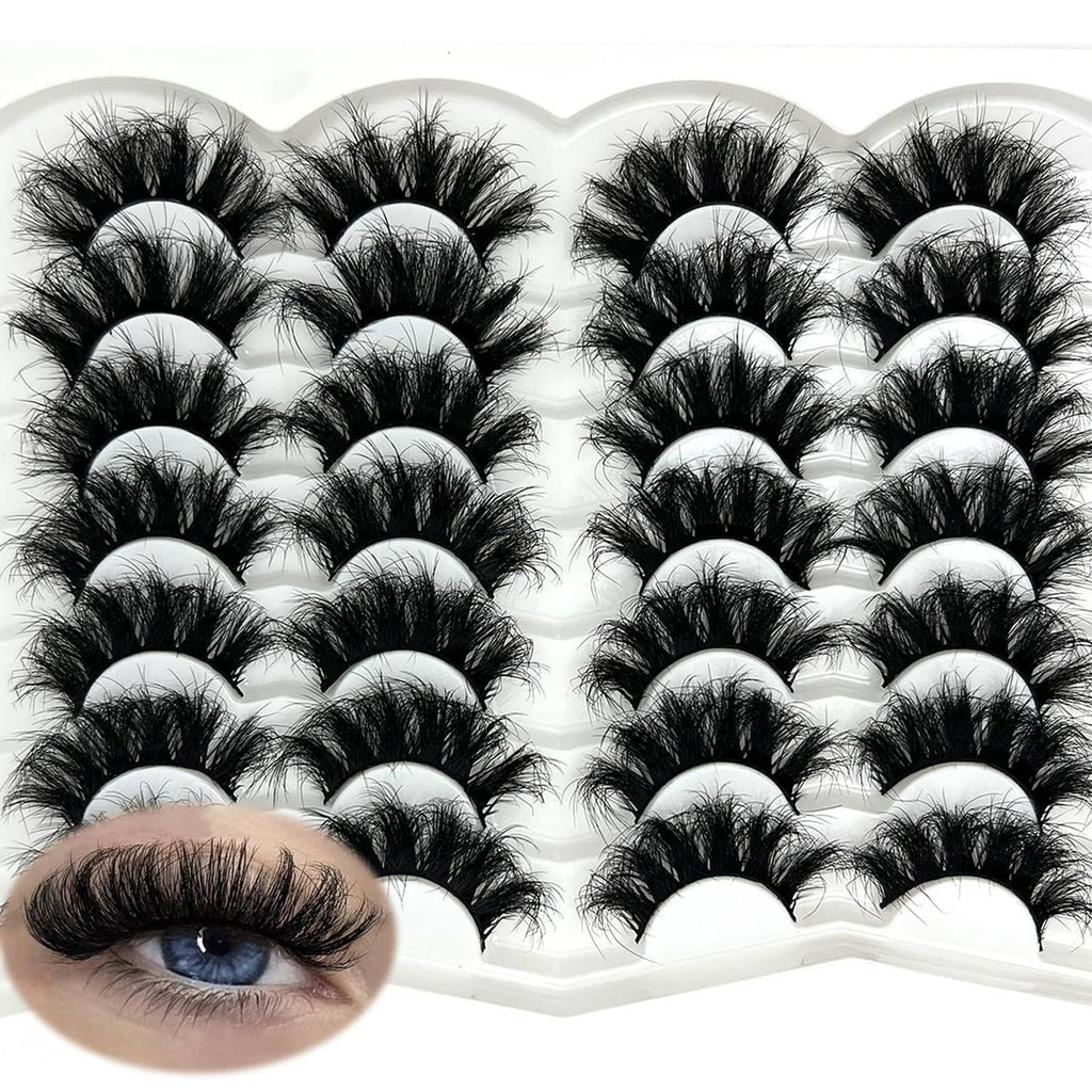 Black faux mink false lashes, wispy cat-eye clusters with model wearing