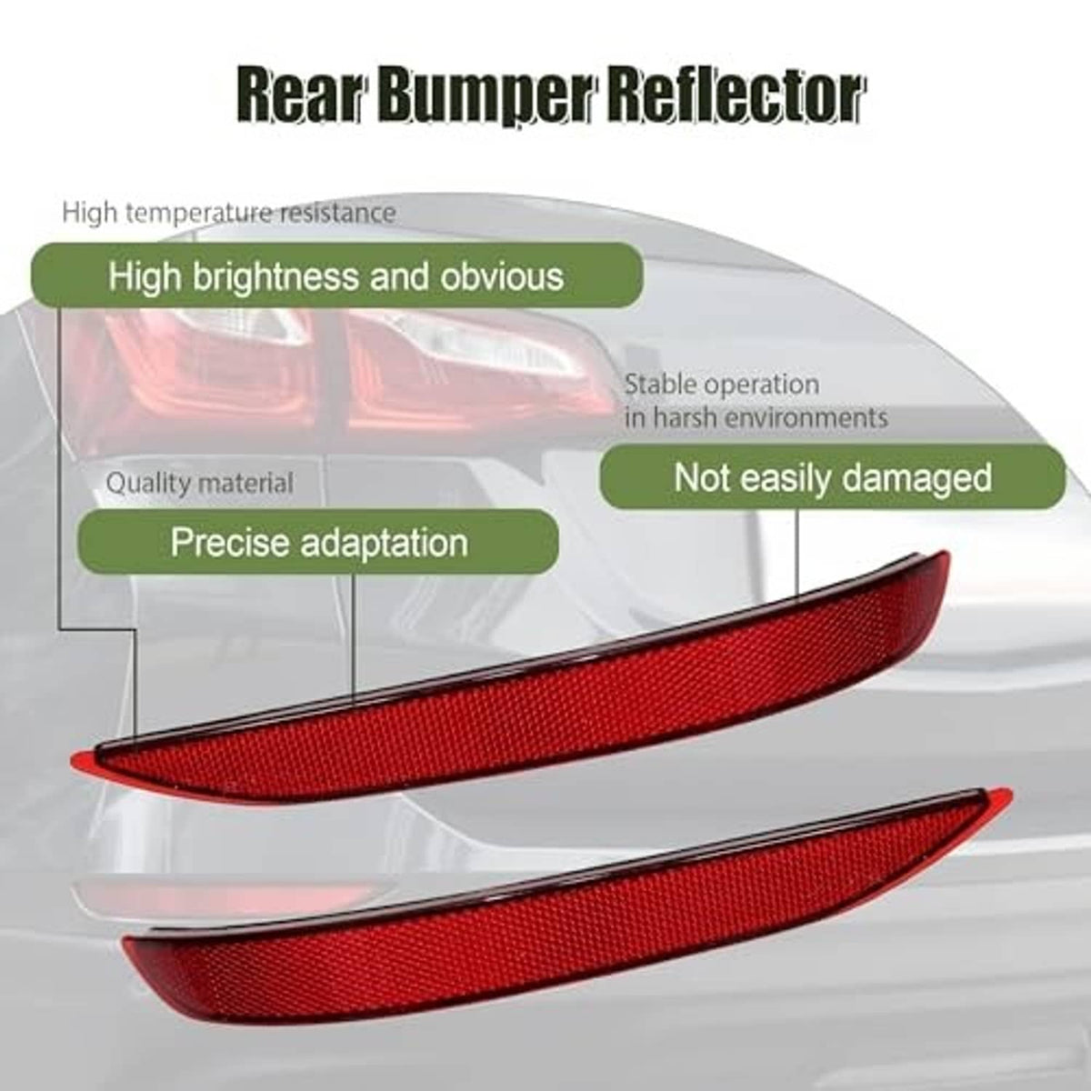 Red rear bumper reflector with textured lens, shown mounted on vehicle rear