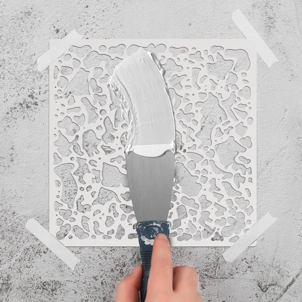 Knockdown texture drywall repair sheet with trowel coating, close-up view