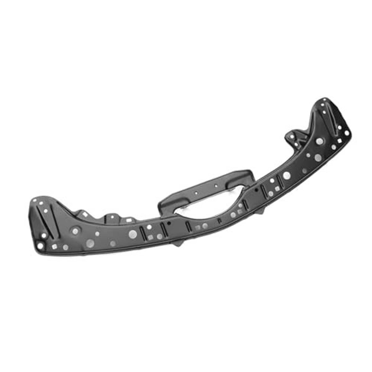 Black front upper radiator support beam, diagonal view with mounting holes and inner cutout