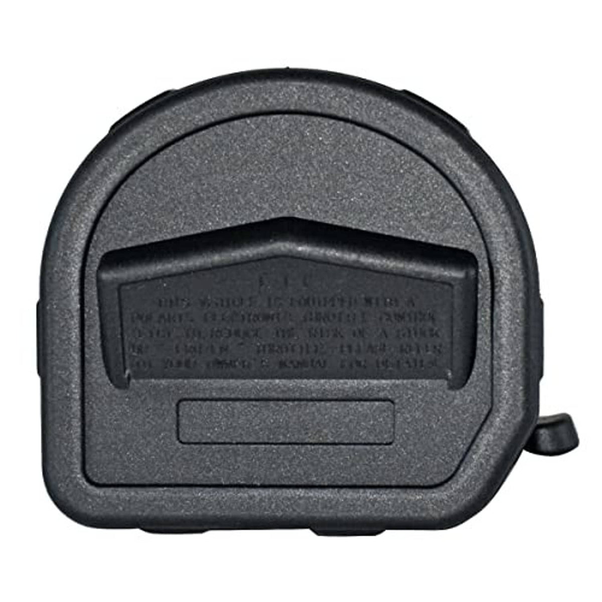 Black rubber end cap with molded identification label