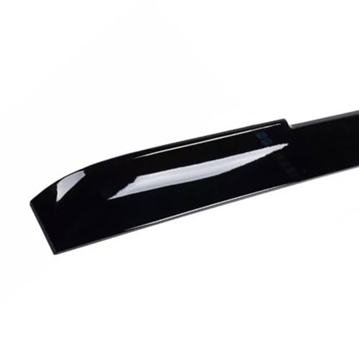 Gloss black ABS rear spoiler visor wing close-up, glossy surface