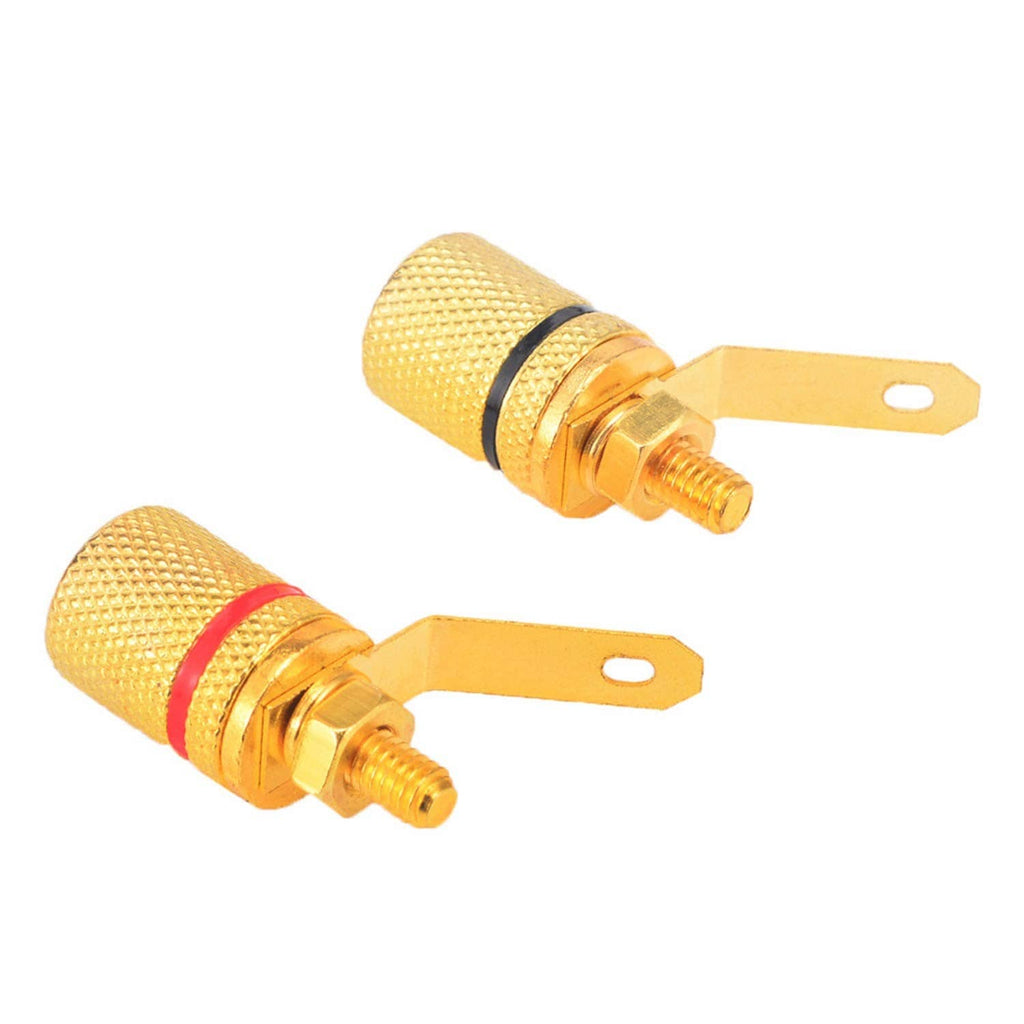 Gold-plated 4mm banana jack binding posts with black insulator rings, pair