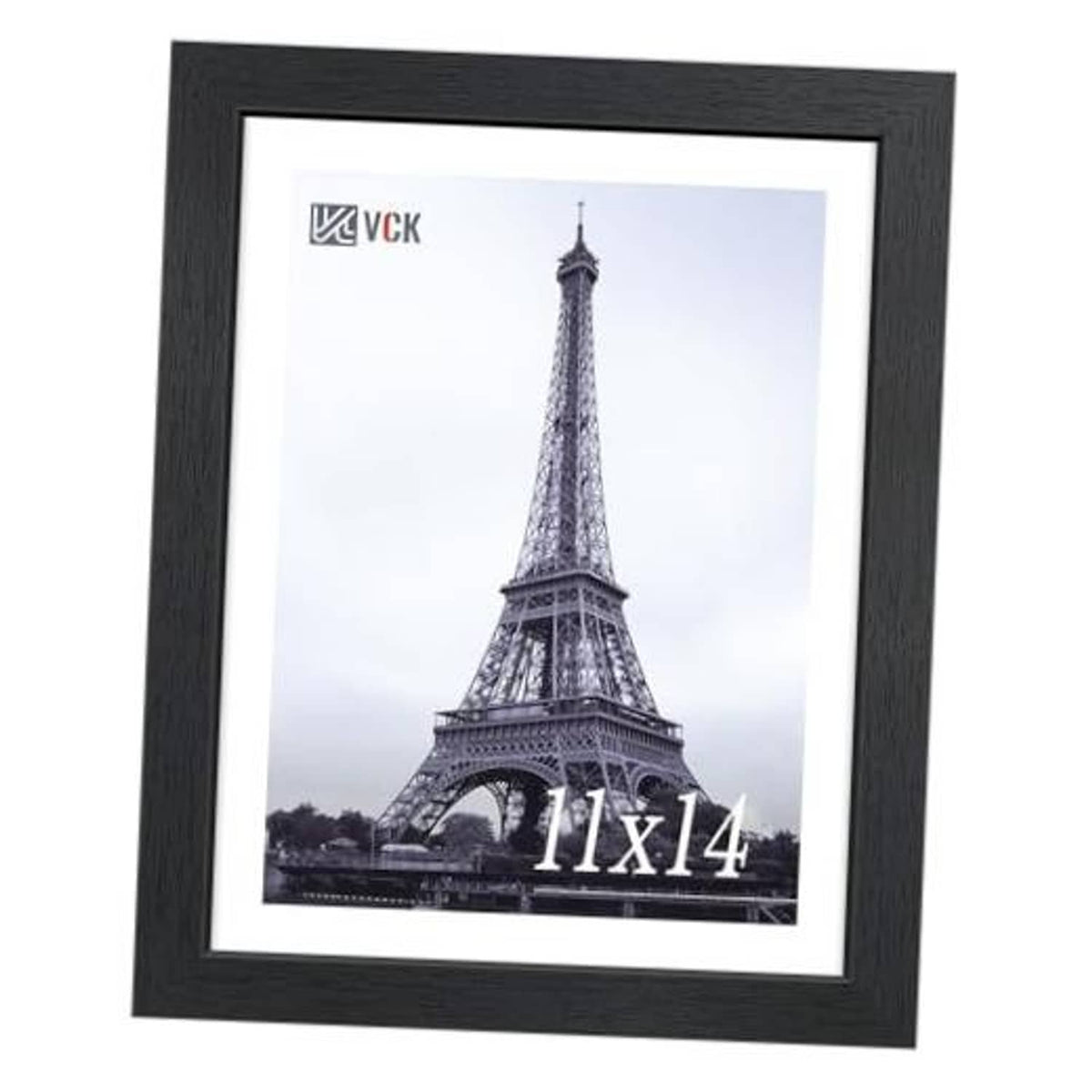 Black 11x14 wood picture frame with white mat and clear front