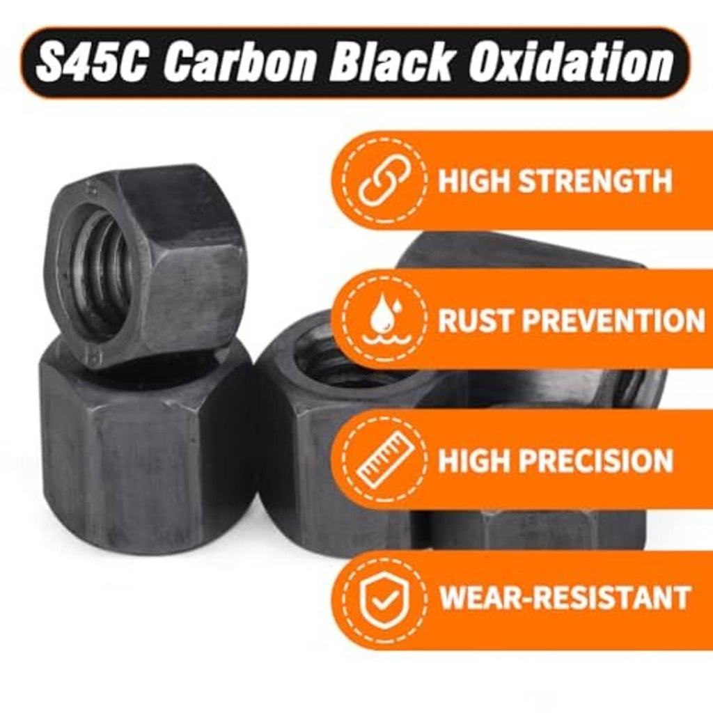 Black S45C carbon steel hex coupling nuts with internal threads