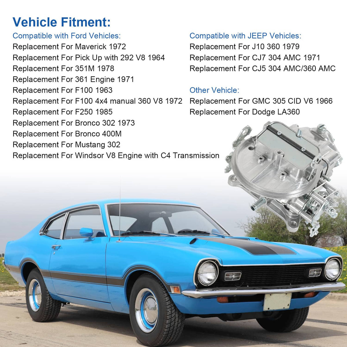 2-barrel carburetor assembly with polished aluminum body and choke area