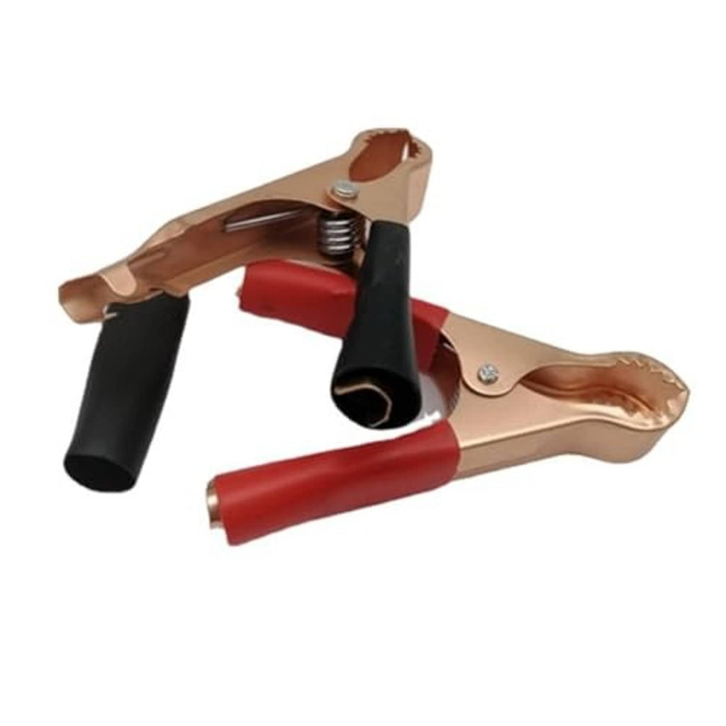 Insulated alligator clip with coil spring, copper jaws with black and red handles