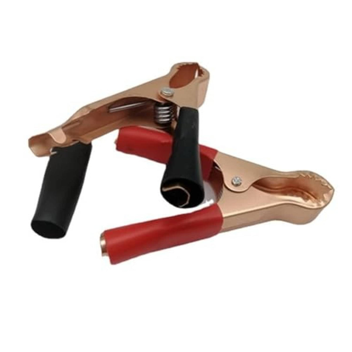 Insulated alligator clip with coil spring, copper jaws with black and red handles