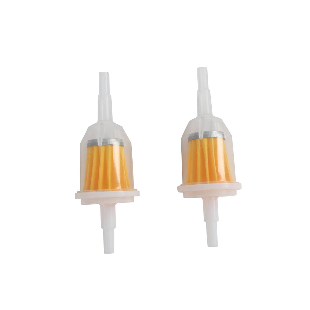 Orange inline fuel filter pair with clear housings and white connectors