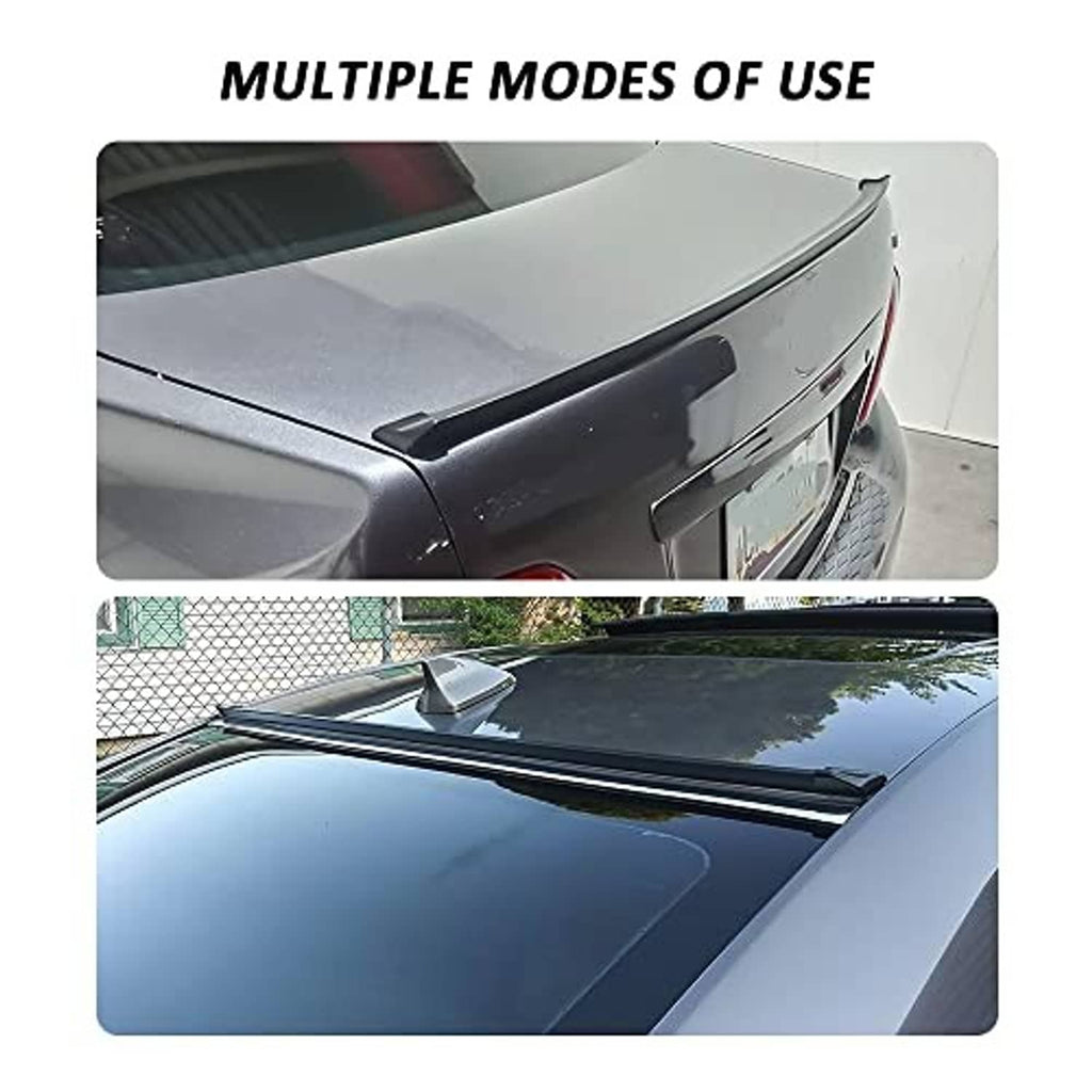 Glossy black trunk spoiler lip with slim raised edge installed on car