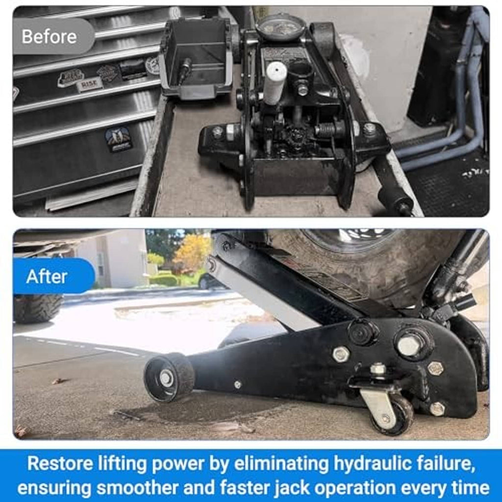 Repaired floor jack with updated lift mechanism for smoother operation