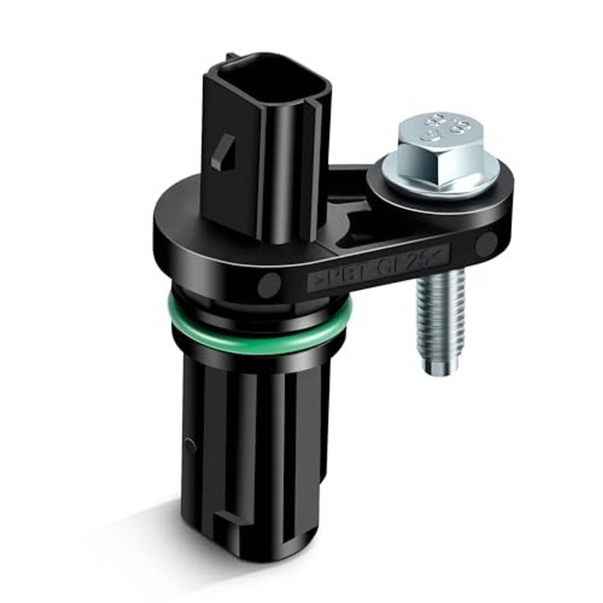 Crankshaft position sensor with green sealing ring and silver hex mounting bolt