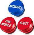 Cigarette lighter plug cover set with blue NITROUS cap and two red EJECT/FIRE MISSILE caps.