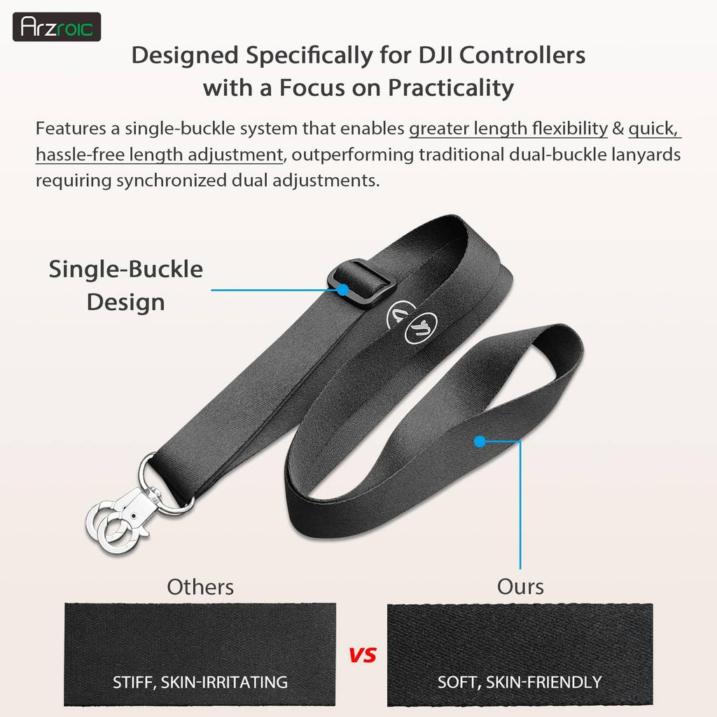 Black Arzroic neck strap with single-buckle adjuster and metal keyring connectors