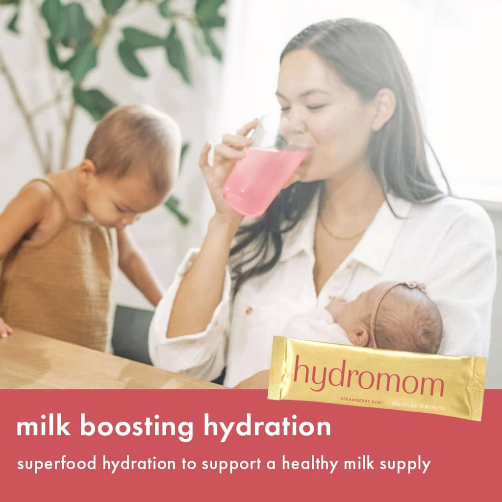 Hydromom strawberry kiwi hydration energy drink mix stick pack with drink cup