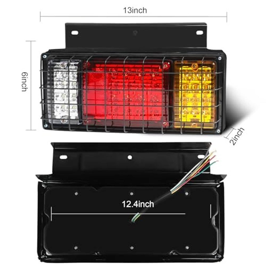 Rectangular LED trailer tail light with red, amber, and clear lens sections in black housing