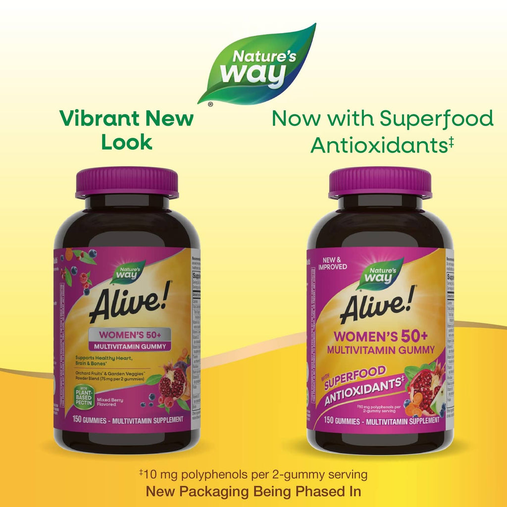Two multivitamin gummy bottles with purple caps and dark brown jars