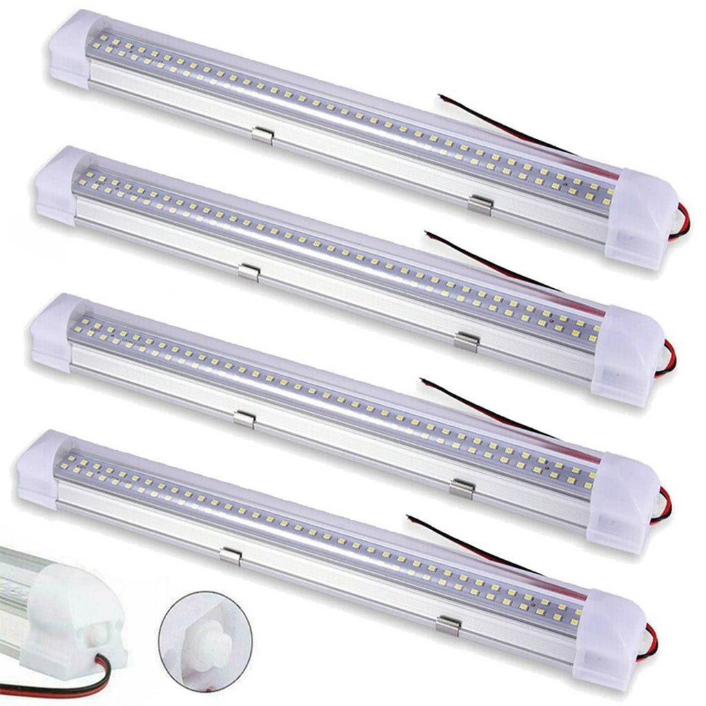 LED ceiling dome light bars, white housings, red/black wiring, four-pack