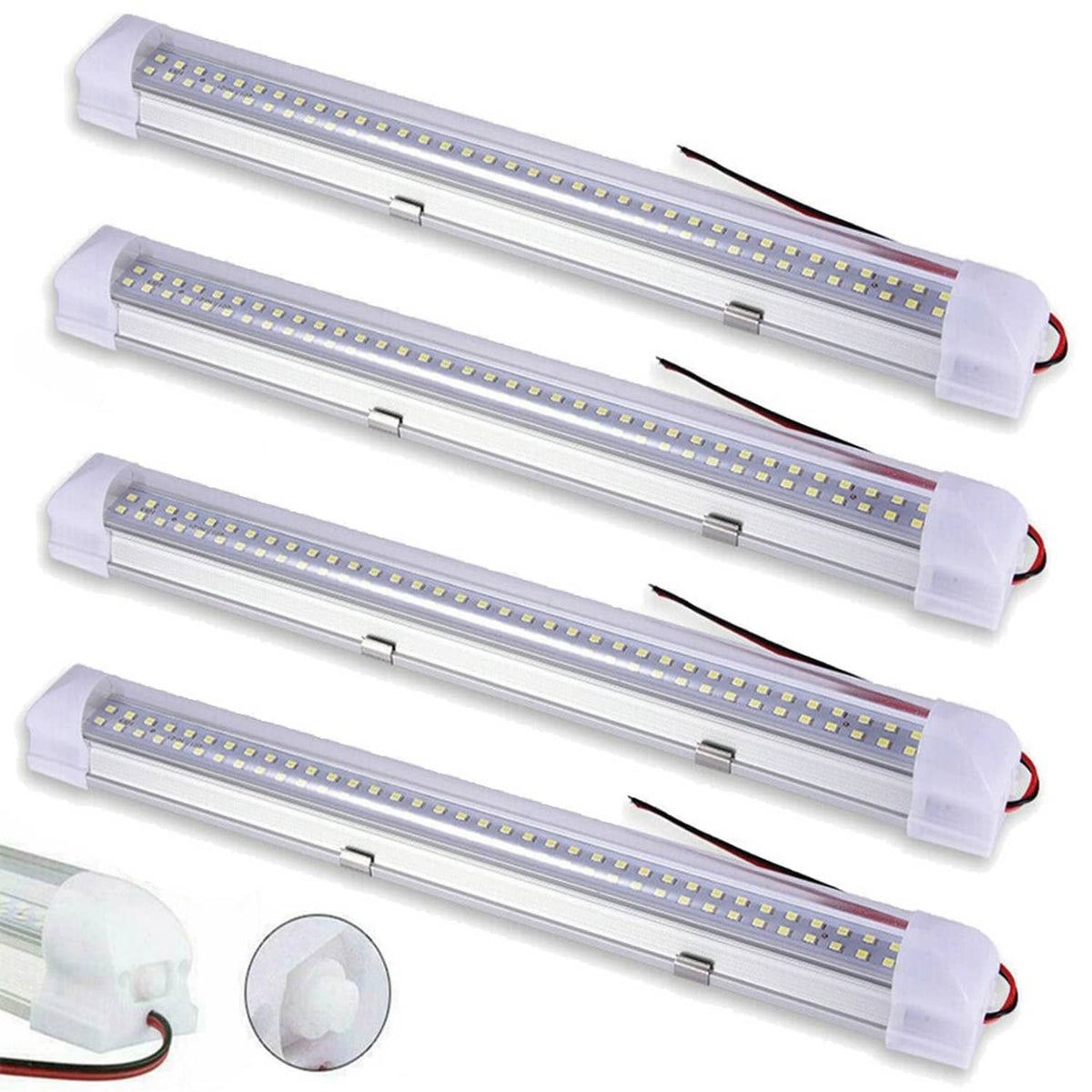 LED ceiling dome light bars, white housings, red/black wiring, four-pack