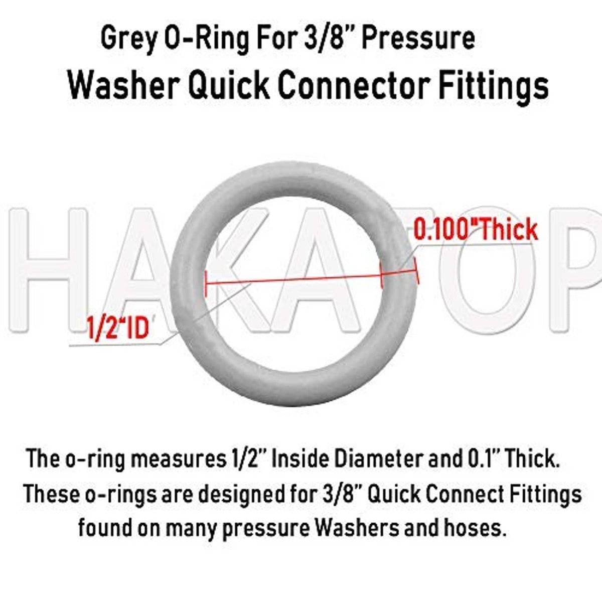 Grey pressure washer quick-connect O-ring seal, 1/2 inch inner diameter.