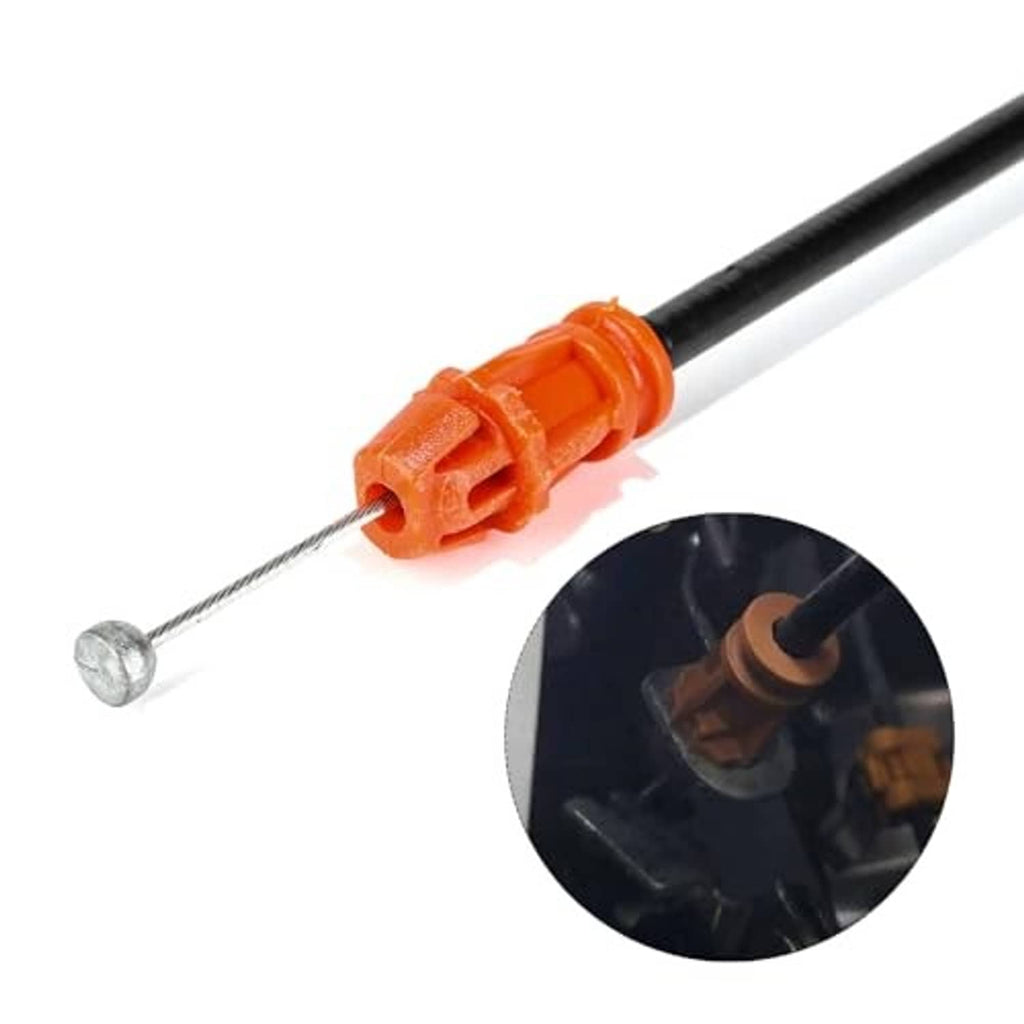 Inside door latch release cable, orange plastic connector with metal pin on black wire