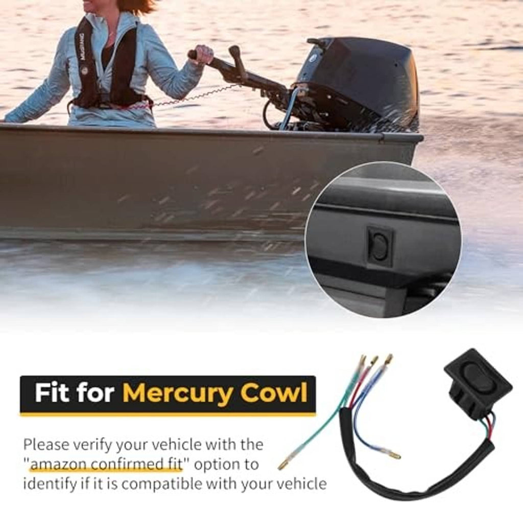Tilt switch mounted on boat cowl with multicolor wire harness