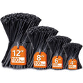 Black zip tie assortment bundles with 4, 6, 8, 12 lengths, 400 pack