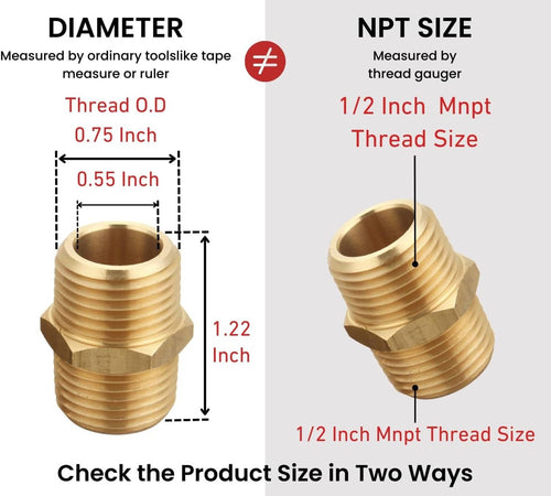 Brass 1/2 in NPT male hex nipple with tapered threads