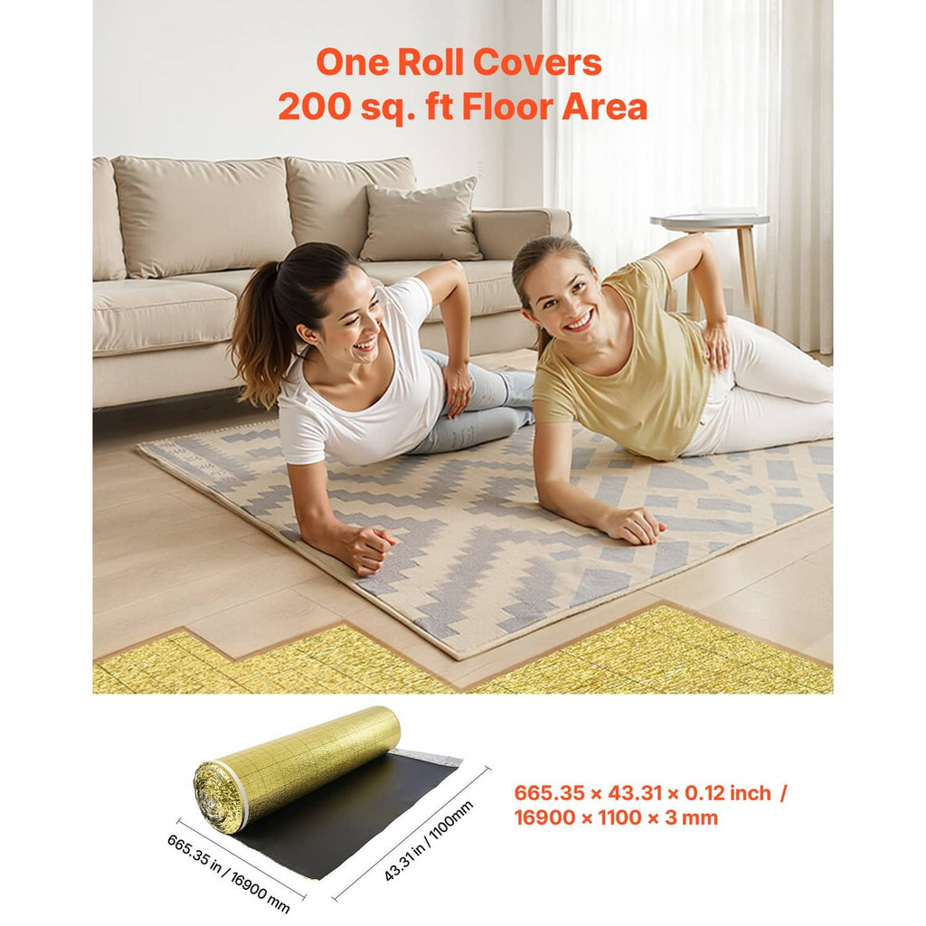 Gold floor underlayment roll and flat sheet installed under flooring