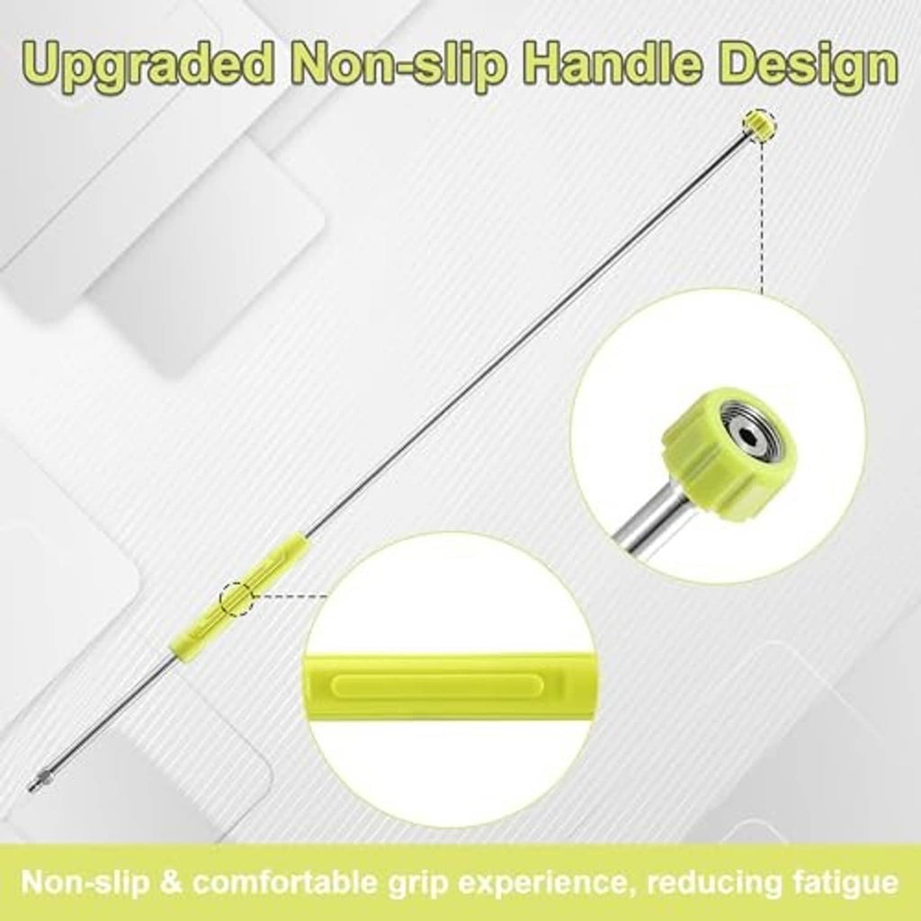 Pressure washer extension wand with green non-slip grip handle and quick-connect socket