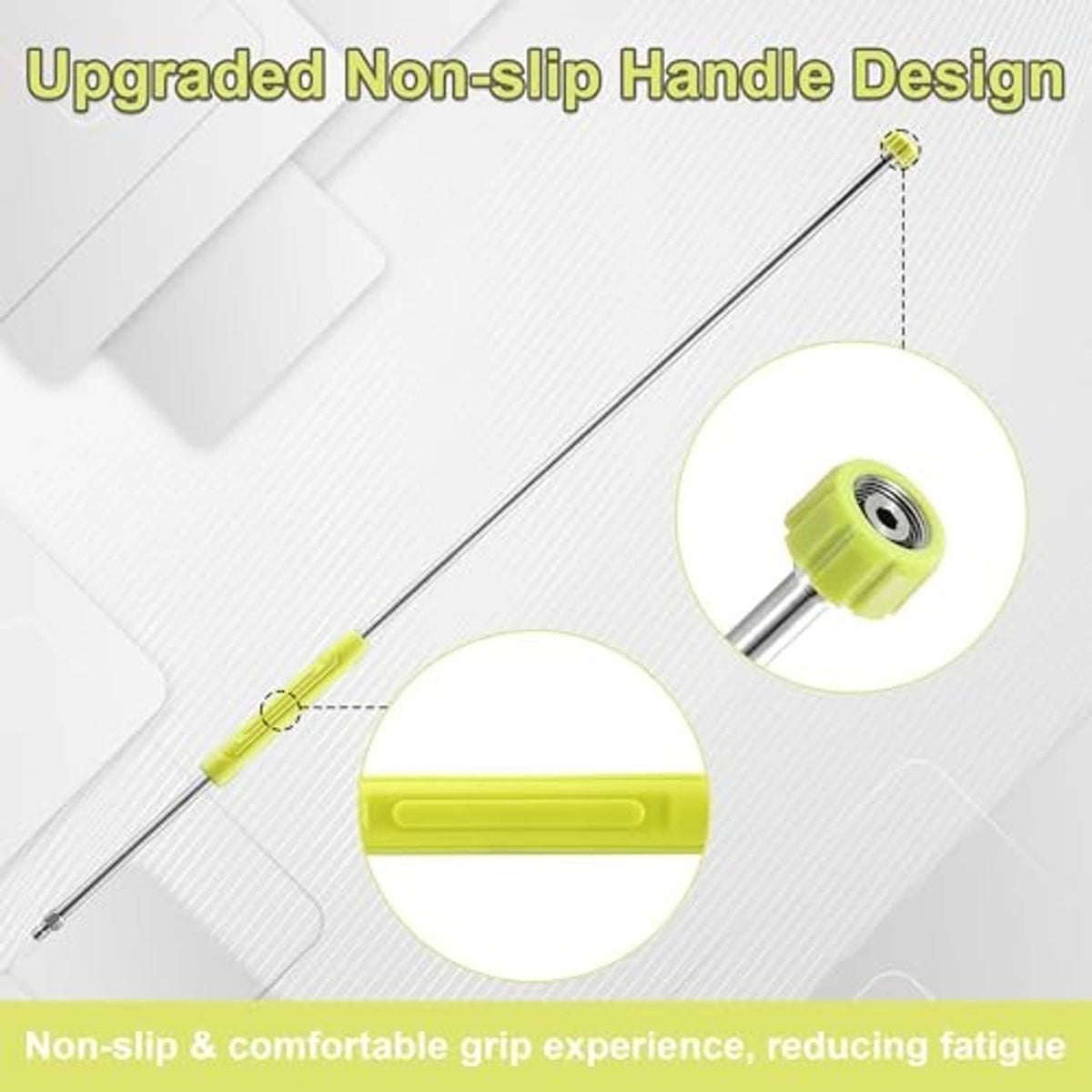 Pressure washer extension wand with green non-slip grip handle and quick-connect socket