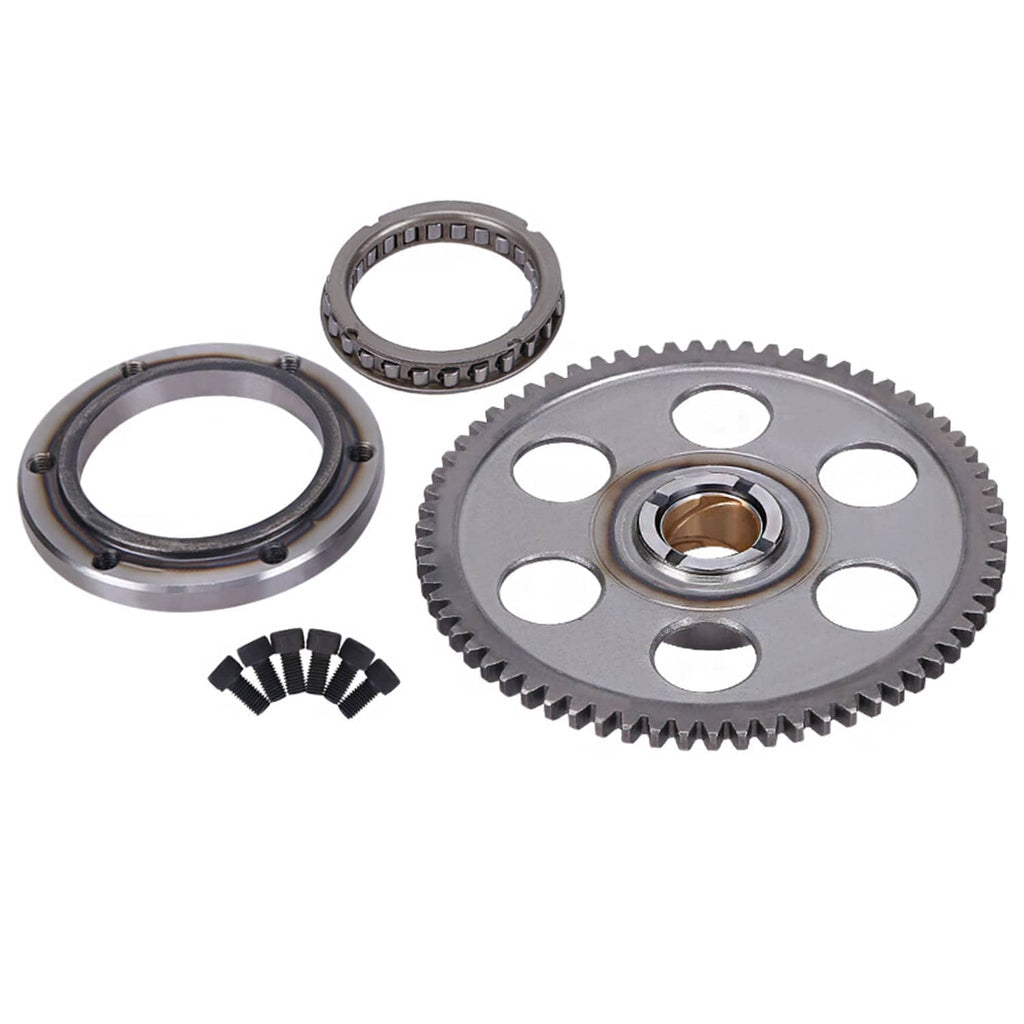 Starter clutch gear idler kit showing main gear, bearing, gasket ring, and pin pack