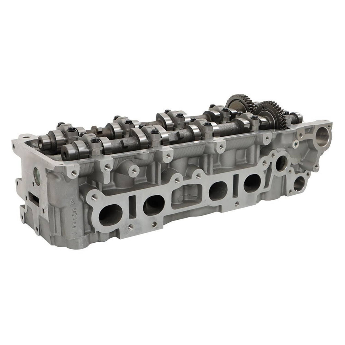 Cylinder head with exposed camshafts and side port openings for airflow passages