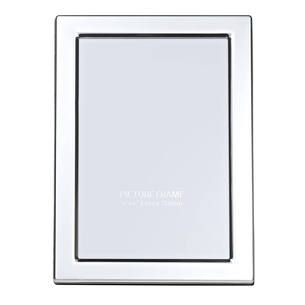 Silver-plated modern picture frame with black inner border, 4x6 photo