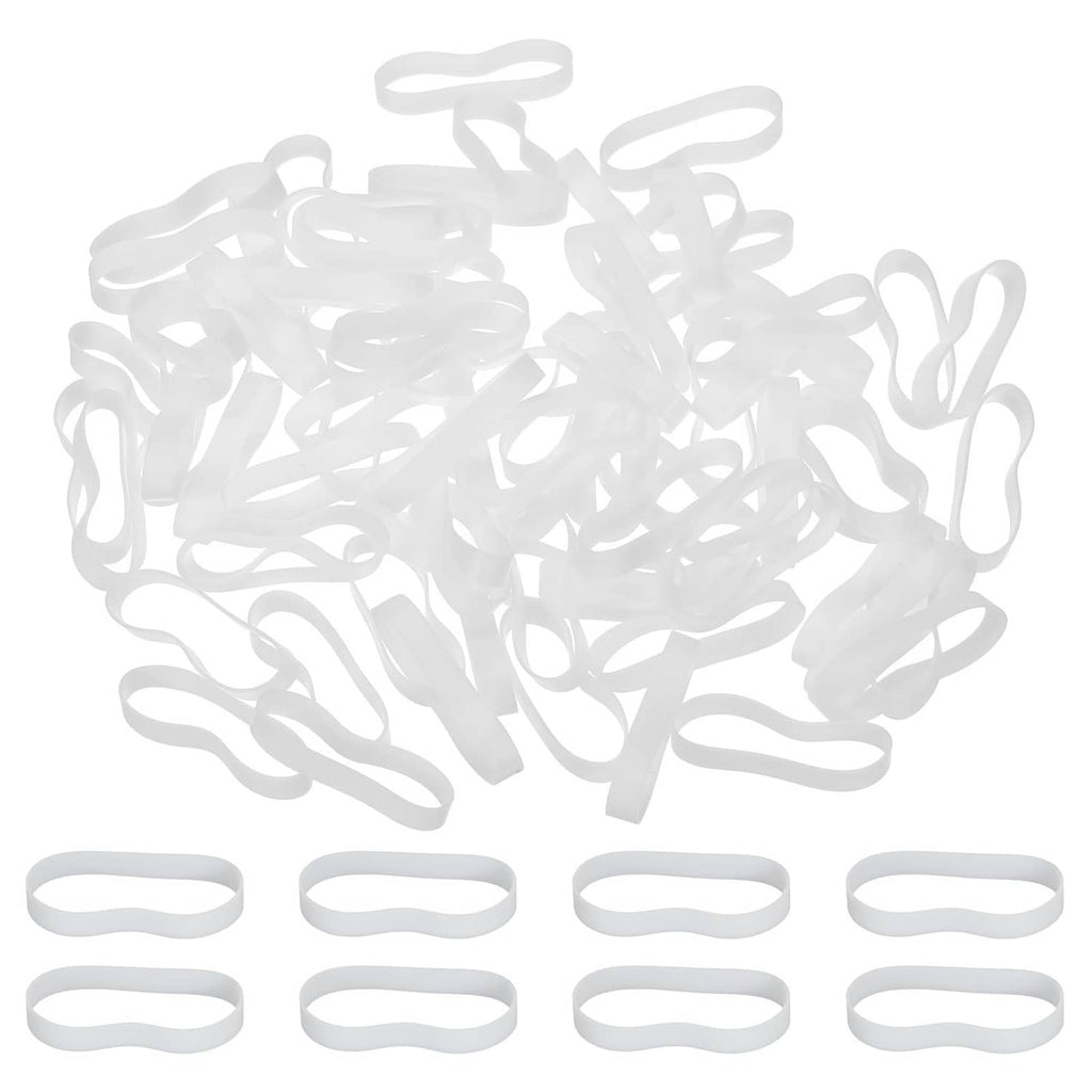 Flat white silicone cable tie rubber bands, assorted loop bands in a bundle