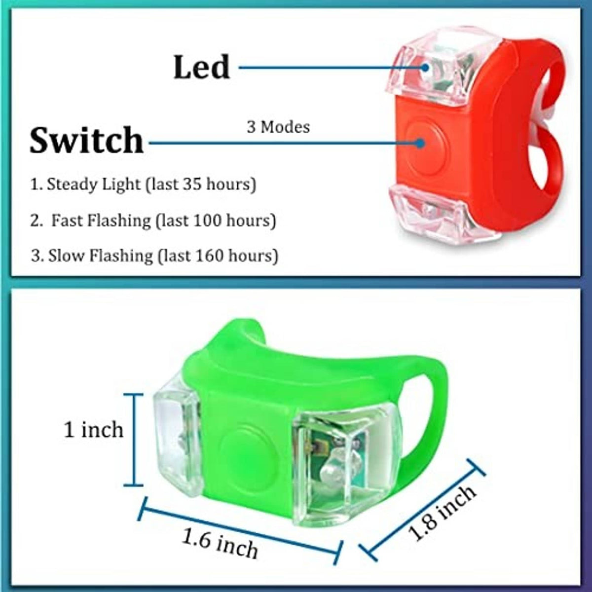 Red LED marine bow navigation light with clear lens, shown with size and mode diagram