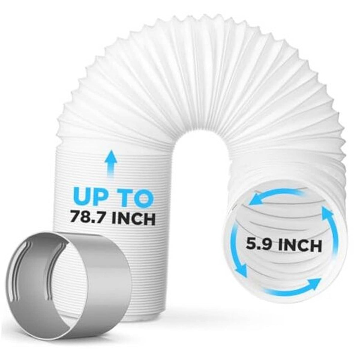 Portable air conditioner exhaust hose, white with gray coupler; 78.7 in length