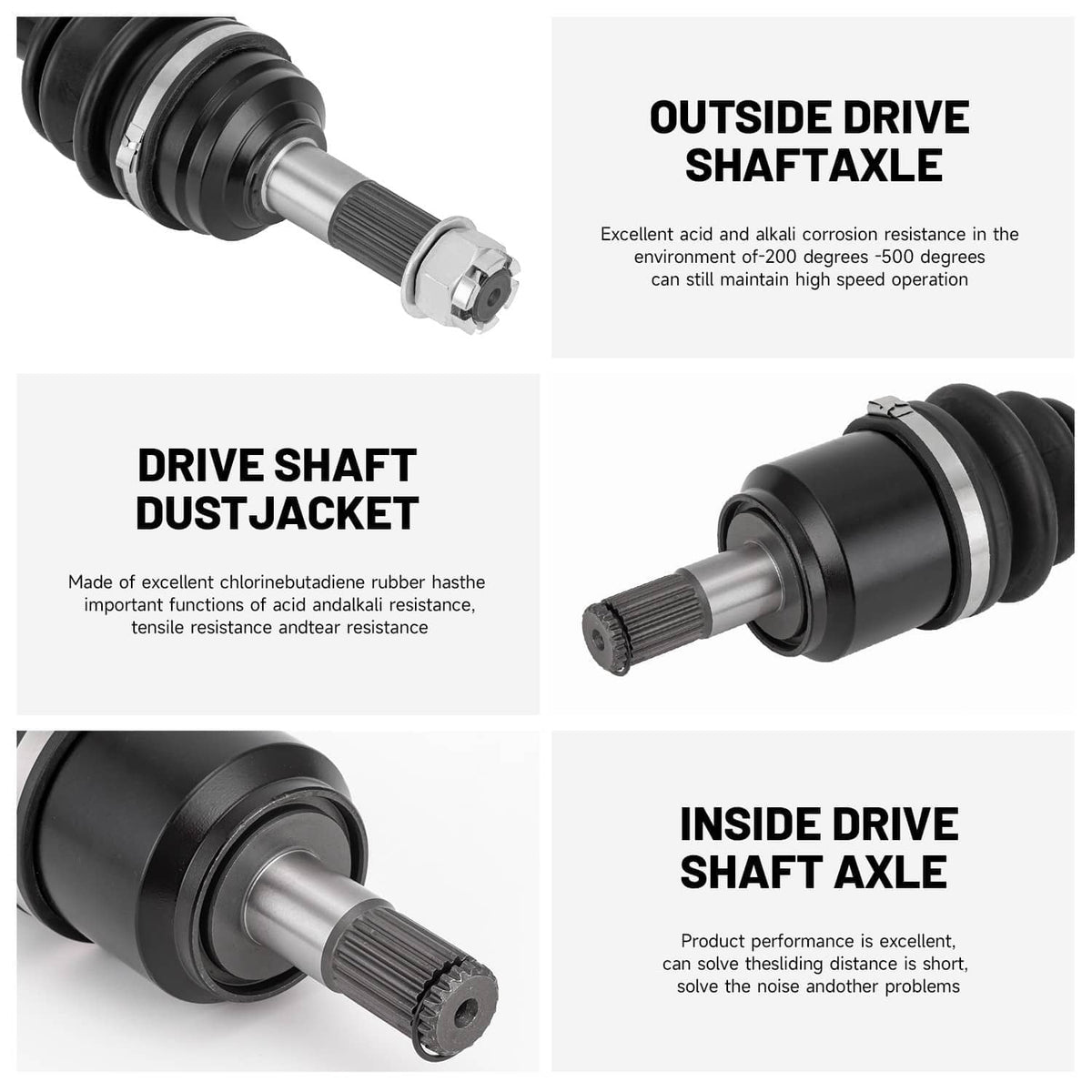 Front CV axle shaft assembly with dust jacket boots and exposed metal ends