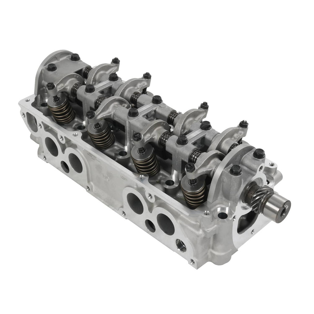 Cylinder head assembly three-quarter view with multiple springs and intake ports