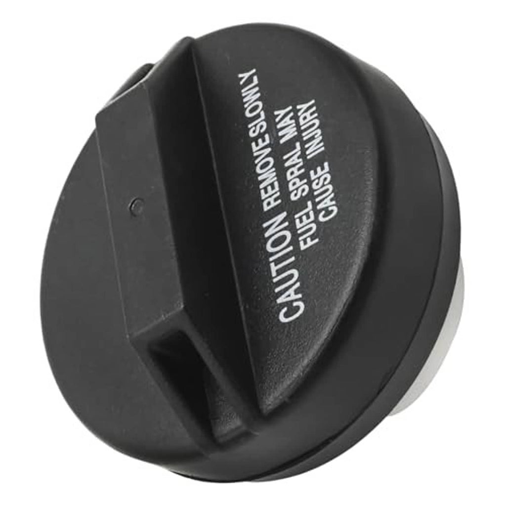 Black fuel tank filler cap with side label reading CAUTION REMOVE SLOWLY