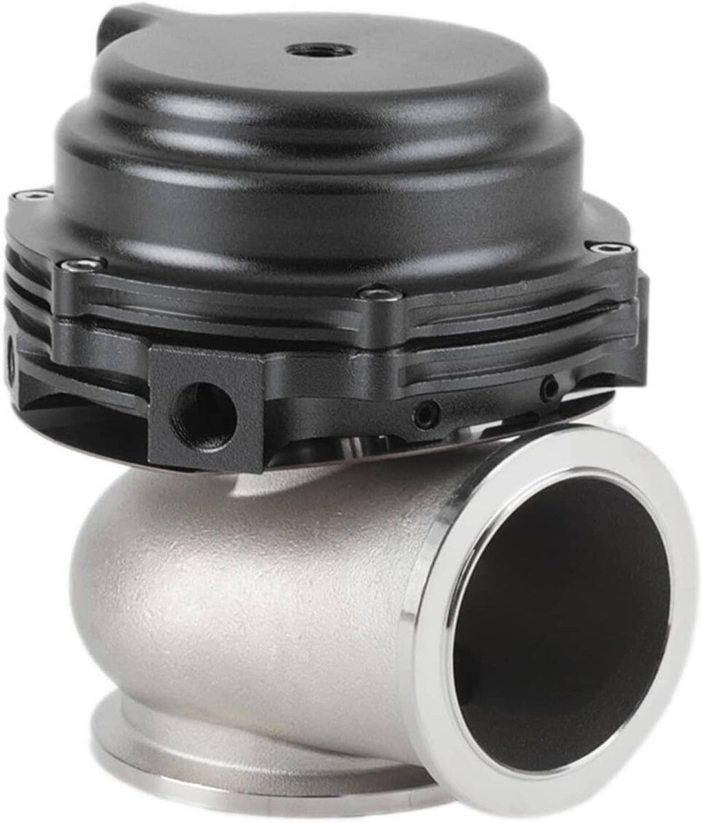 44mm external turbo wastegate with black actuator housing and silver V-band flange