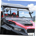 UTV front flip-up windshield with clear panel and black mounting hardware