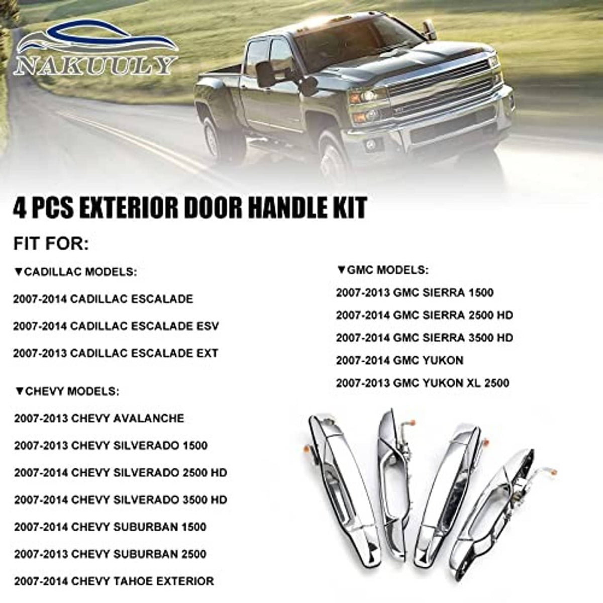 Chrome exterior door handle kit with four polished handles shown in a small product group