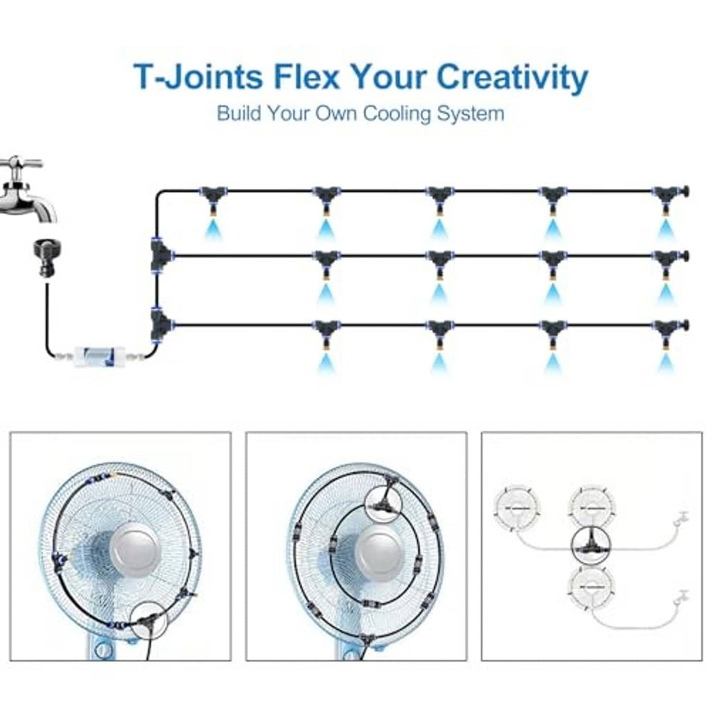 DIY outdoor misting system T-joints for custom tubing layout with multiple connectors