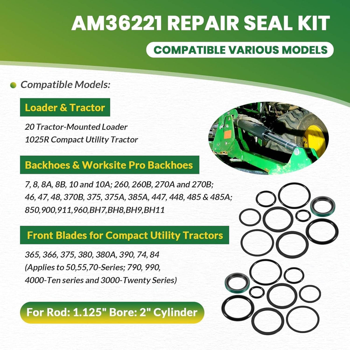 Repair seal kit with assorted black O-rings and green-ring gasket pieces