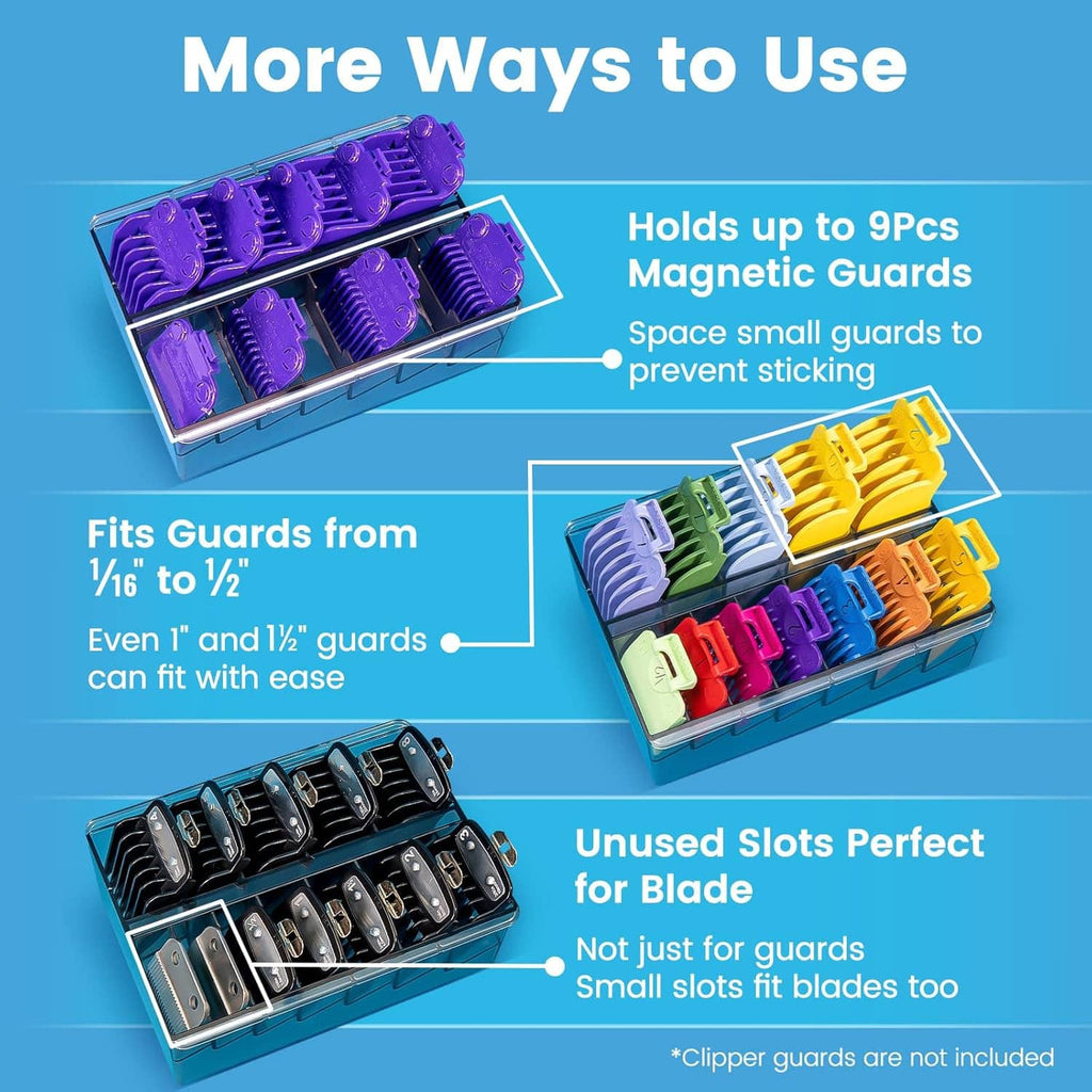Clipper guard holder organizer with 12 storage slots in a clear case
