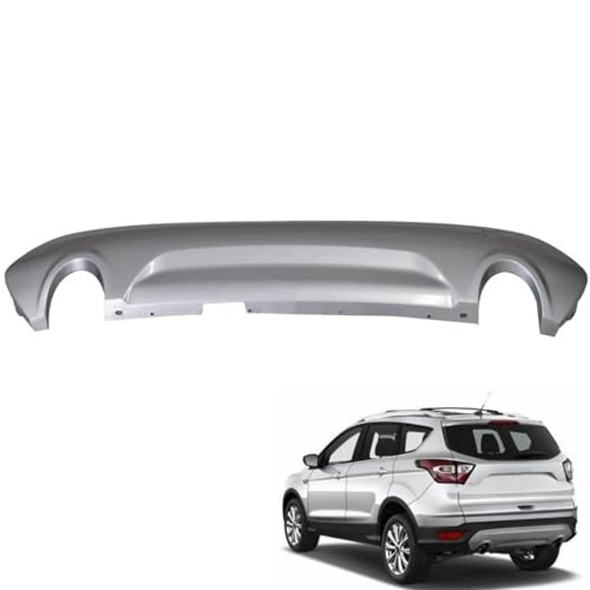 Rear lower bumper cover, silver-gray replacement panel with wheel cutouts